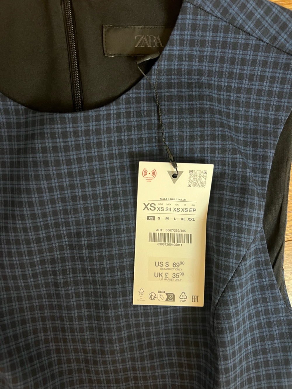 Zara Navy Plaid Tiered Ruffle Dress - Picture 2 of 3